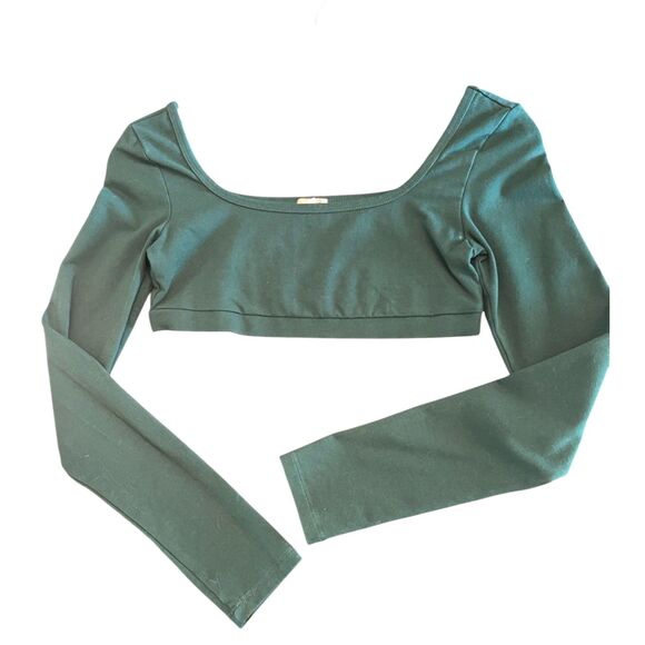 Garage Womens Y2K Ultra Crop Top SMALL Green Long Sleeves Streetwear Indie - Picture 1 of 7